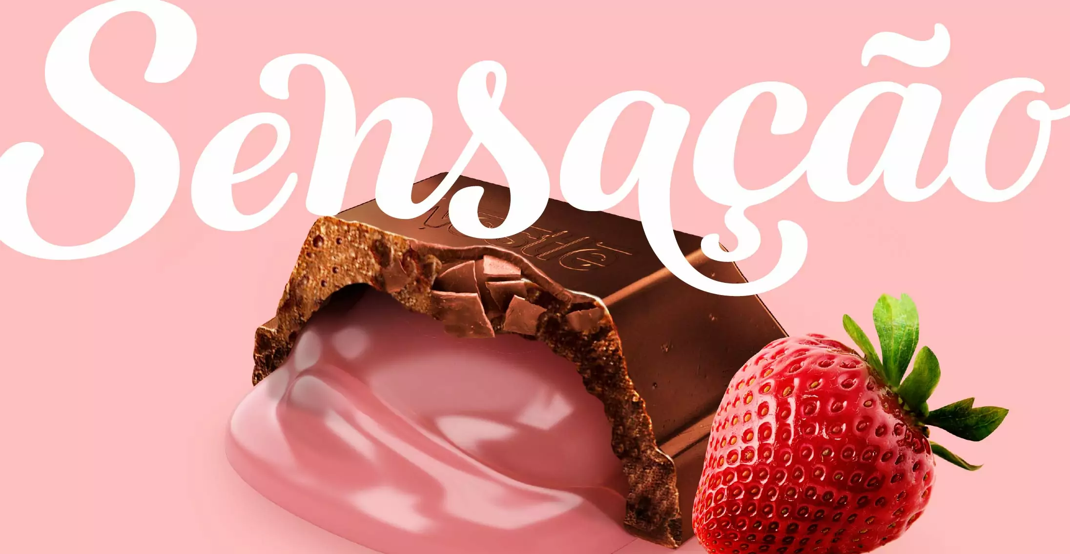 Nestlé Sensação: chocolate com morango, letras com indulgência